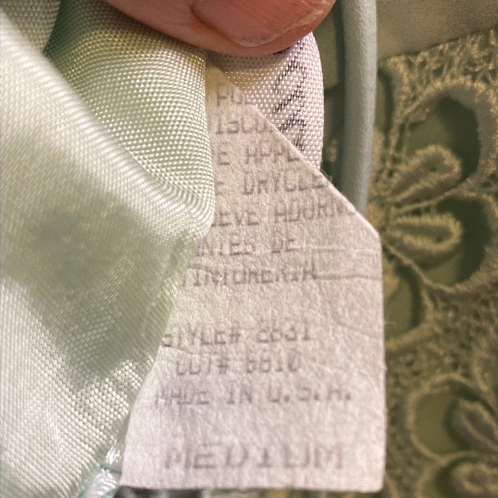 Vintage Mint Green Sleeveless Evening Gown with Lacey Floral Detail Summer Fall - Picture 8 of 9
